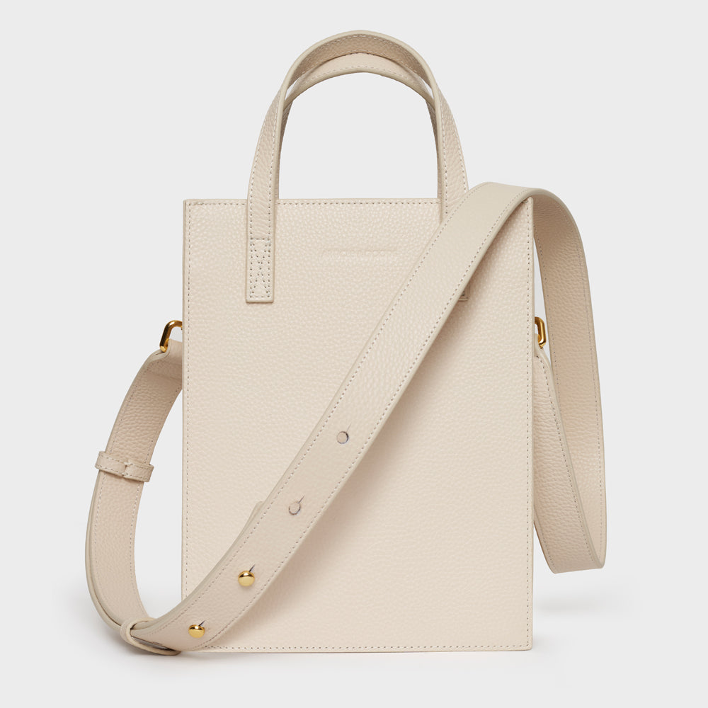 Mini Shopper Tote w Strap N.150 Off White Pebble Grain