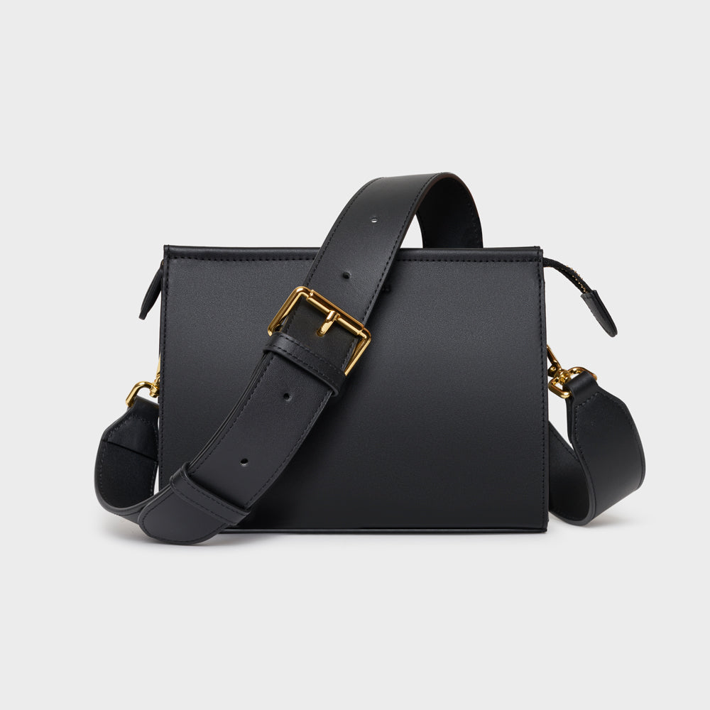 Black Crossbody Bag With Wide Strap