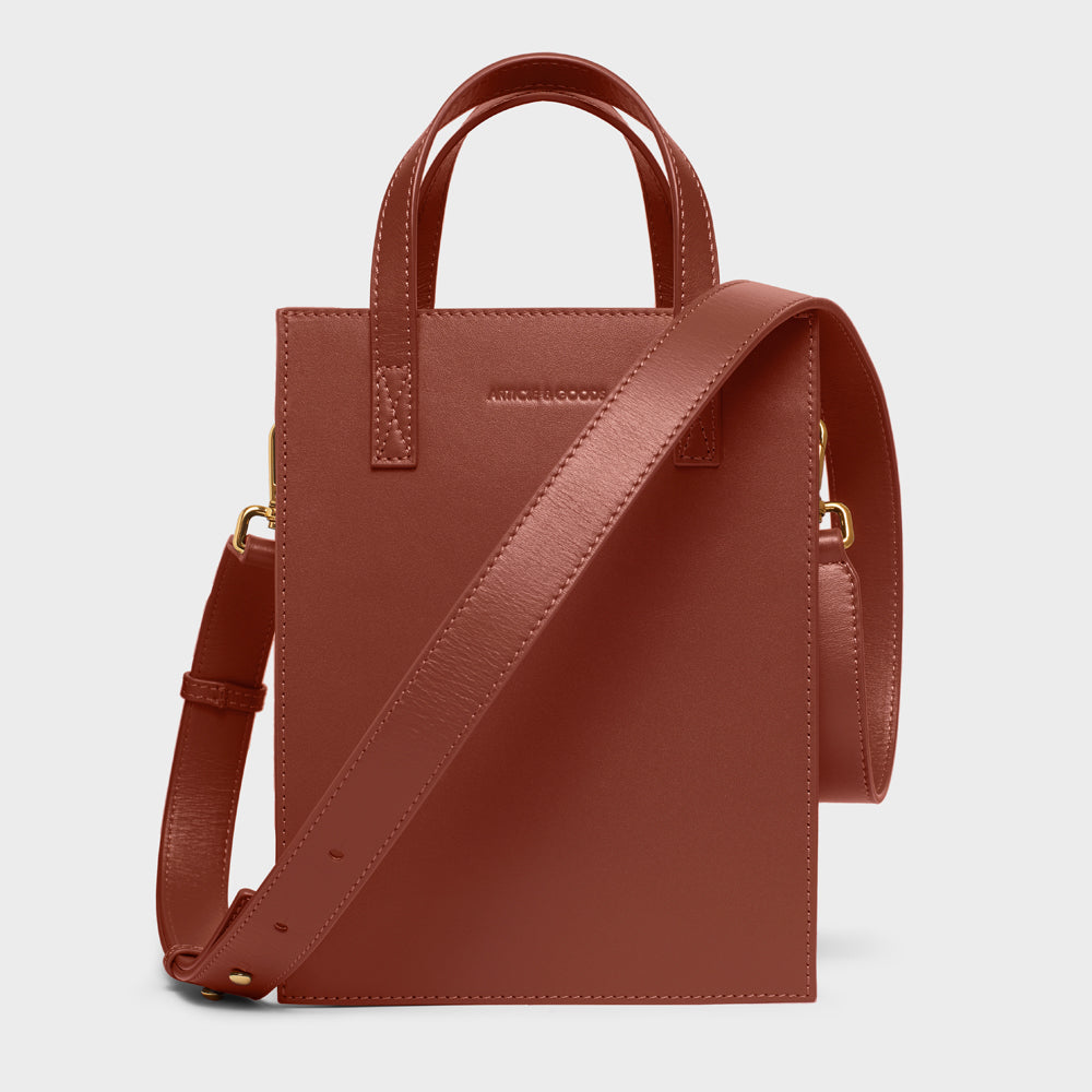 Mini Shopper Tote w/ Strap Mocha Brown Smooth Nappa