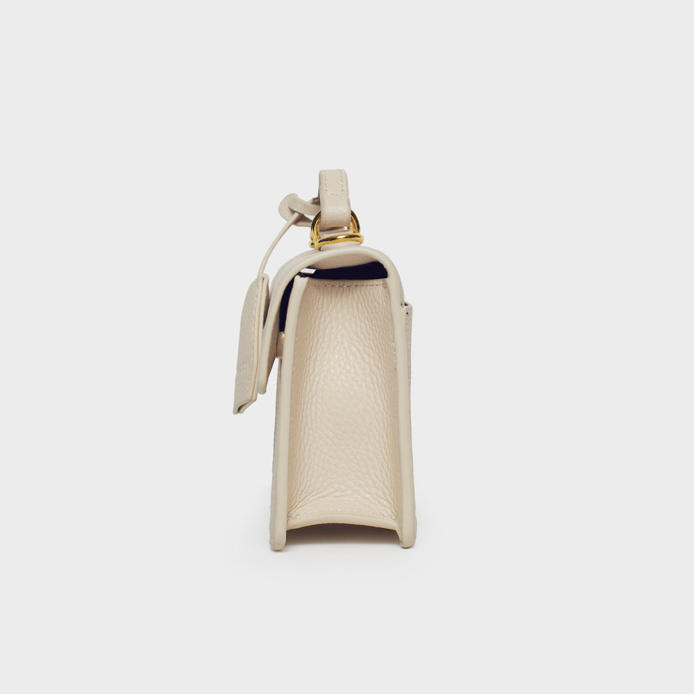 Micro Top Handle Flap Bag w/ Strap - N.160 - Off White Pebble Grain
