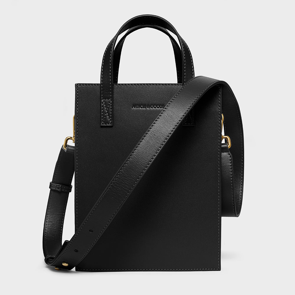Mini Shopper Tote w/ Strap - N.134 - Black Smooth Nappa