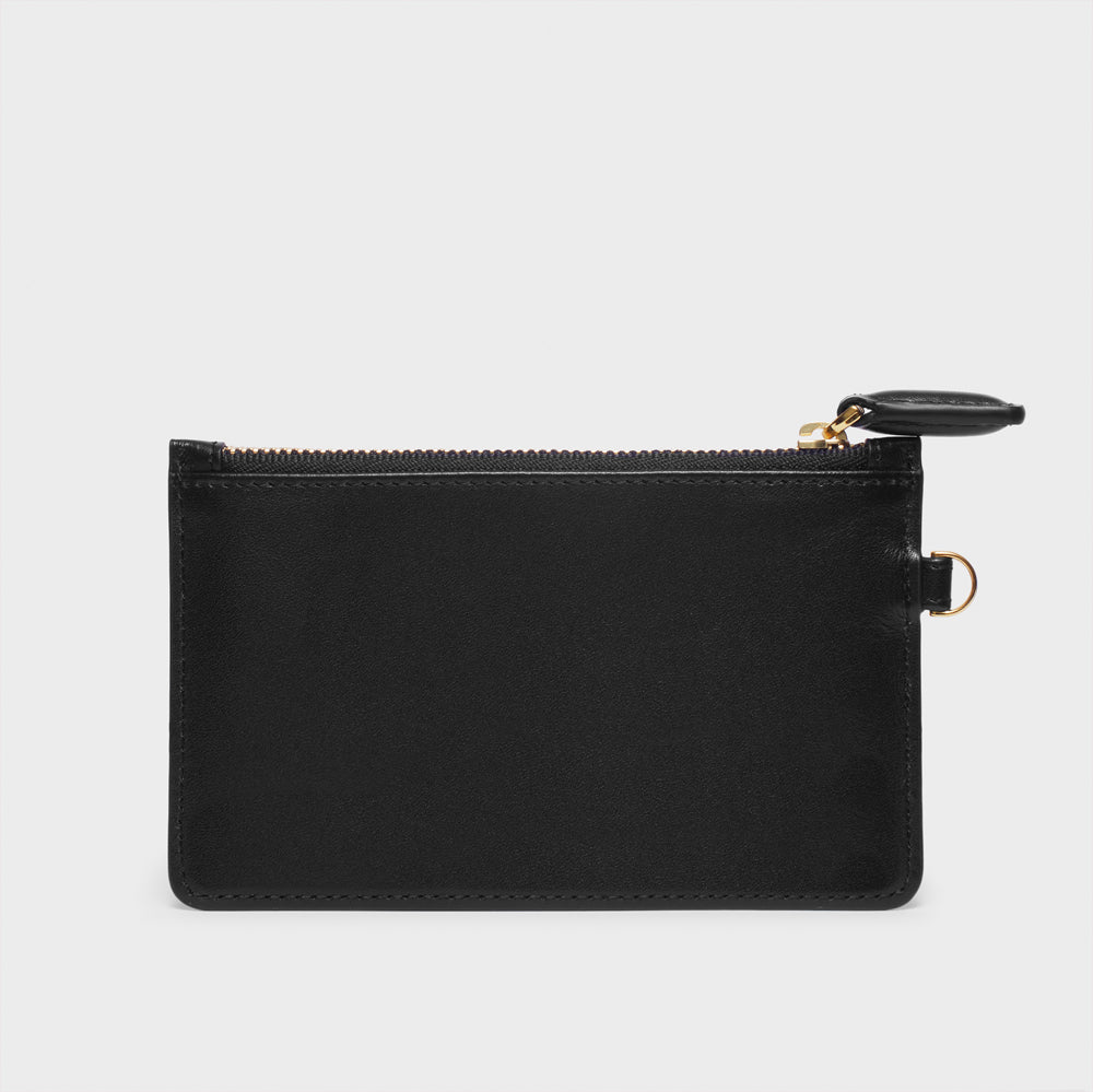 Slim Zippy Wallet Lanyard Necklace - N.128 - Black Smooth Nappa
